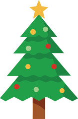 Stylized Christmas Tree Illustration with Star Topper and Colorful Ornaments