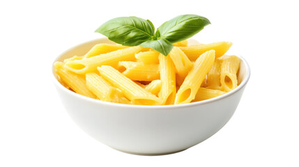  Bowl of Cooked Penne Pasta isolated on a white background