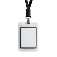 Clear plastic ID badge with black lanyard