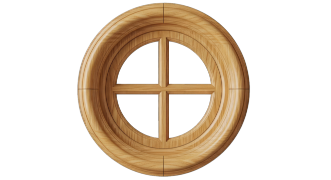 Wooden Porthole Window Frame round circular isolated on a transparent background - Powered by Adobe