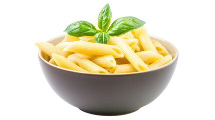 Bowl of Cooked Penne Pasta isolated on a white background