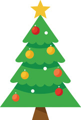 Stylized Christmas Tree Illustration with Star Topper and Colorful Ornaments