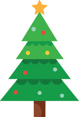 Stylized Christmas Tree Illustration with Star Topper and Colorful Ornaments