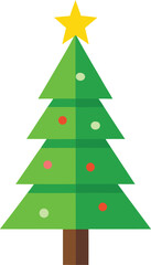 Stylized Christmas Tree Illustration with Star Topper and Colorful Ornaments