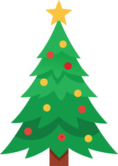 Stylized Christmas Tree Illustration with Star Topper and Colorful Ornaments