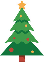 Stylized Christmas Tree Illustration with Star Topper and Colorful Ornaments
