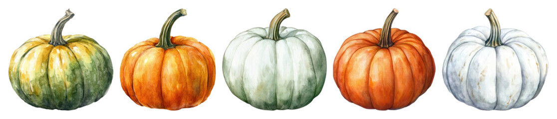 Fototapeta premium PNG Colorful autumn pumpkin illustration, element set on transparent background