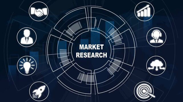 Animated graphic depicting market research process. business insights from large data sets, Animated data analytics banner web icons isolated on transparent background