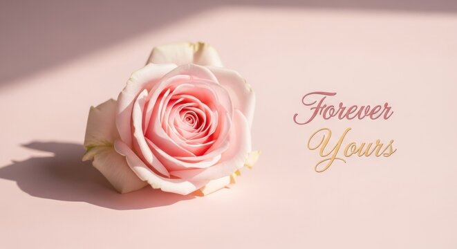 Elegant pink rose with 'Forever Yours' text, perfect for romantic designs and celebrations