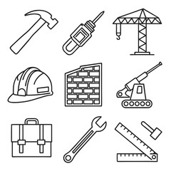 Fototapeta premium Vector art of construction tools icons in outline style