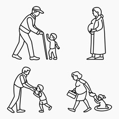 Vector art of family life stage icons in outline style