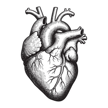 human heart engraving woodcut sketch vector illustration