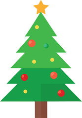Stylized Christmas Tree Illustration with Star Topper and Colorful Ornaments
