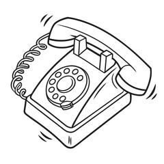 Vector art of ringing vintage telephone in black and white