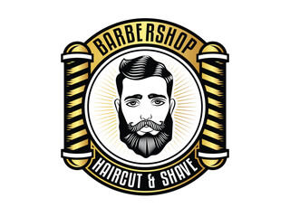 set barber shop logo design black and white vector