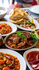 Diverse array of Middle Eastern/Asian dishes on a table