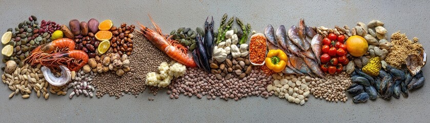 Healthy Mediterranean diet food variety flat lay