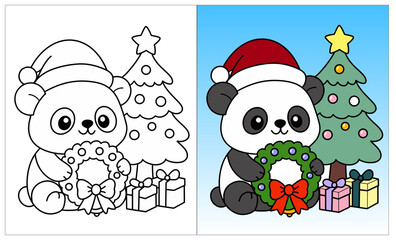 Christmas Panda Coloring Page