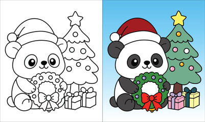 Christmas Panda Coloring Page