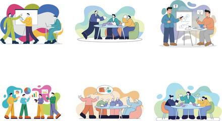 Naklejka premium Business people activities set flat illustration 