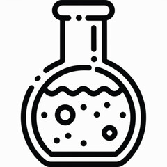 A black and white line drawing of a round-bottomed laboratory flask containing a bubbling liquid.