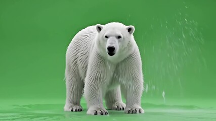 A realistic 3d render of a polar bear walking with its eyes closed on a green screen - Powered by Adobe