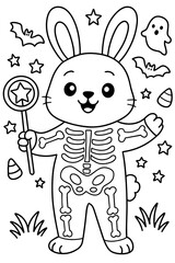 Halloween Skeleton Bunny Coloring Page