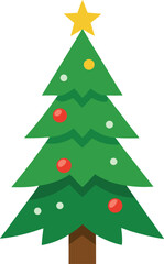 Stylized Christmas Tree Illustration with Star Topper and Colorful Ornaments