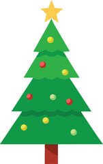Stylized Christmas Tree Illustration with Star Topper and Colorful Ornaments