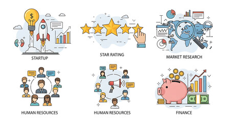 Fototapeta premium Business and technology illustrations. Concepts of web design and development, startup and online business, seo, app development, e-commerce, strategy and planning, communication.