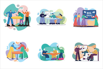 Naklejka premium Business people activities set flat illustration 