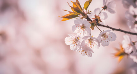 Pastel sakura blossoms with airy bokeh and soft spring light