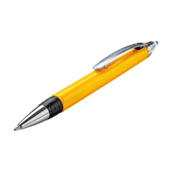 Bright yellow ballpoint pen, angled, with silver accents