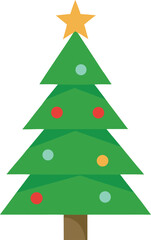 Stylized Christmas Tree Illustration with Star Topper and Colorful Ornaments