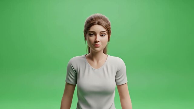 A cartoon woman shrugging with her hands up in confusion