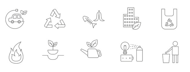 Set outline icons related to environment. Linear icon collection. Editable stroke. png