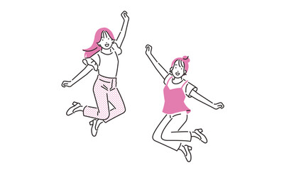 ジャンプをする若い女性たち