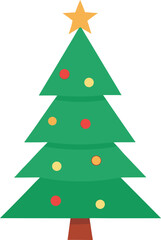 Stylized Christmas Tree Illustration with Star Topper and Colorful Ornaments