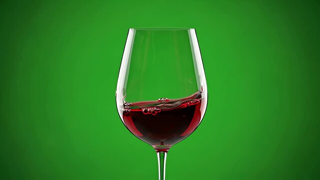 Red wine splashing into a wine glass against a green background