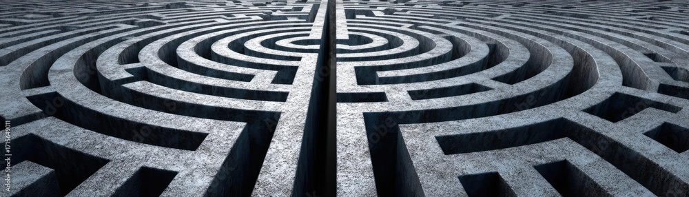 Poster the complexity of modern digital ethics concept. intricate maze design with a symmetrical circular p