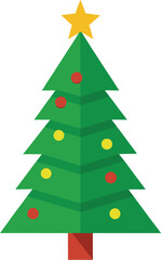Stylized Christmas Tree Illustration with Star Topper and Colorful Ornaments