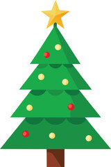 Stylized Christmas Tree Illustration with Star Topper and Colorful Ornaments