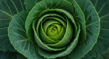 Fototapeta premium An abstract representation of 'growth'. A time-lapse of a cabbage forming from a single seed into a tight head, all captured in a single, energetic image.