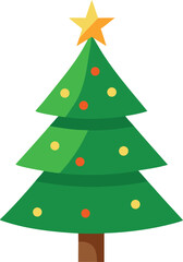 Stylized Christmas Tree Illustration with Star Topper and Colorful Ornaments