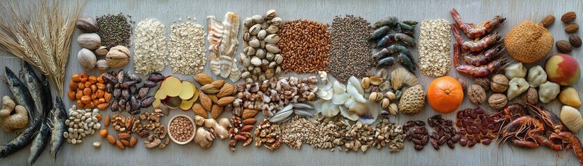 Diverse Natural Grains, Seeds, Nuts, and Fruits Collection