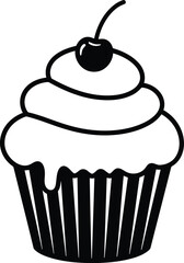 Hand drawn cupcake with cherry doodle sweet treat dessert icon vector