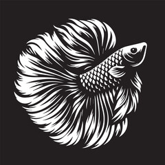 black and white betta fish logo vector