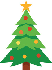 Stylized Christmas Tree Illustration with Star Topper and Colorful Ornaments