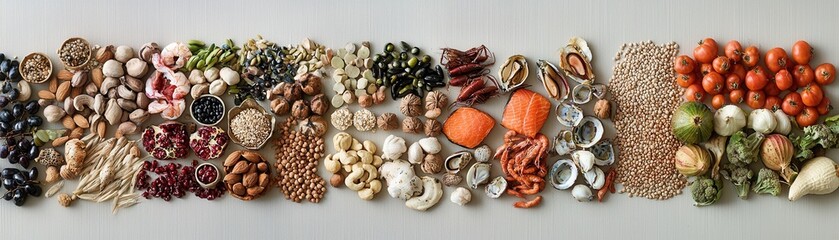 Diverse Healthy Food Ingredients Assortment Flat Lay