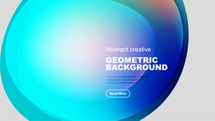 Abstract shapes overlap, creating vibrant color gradients. Text promotes further exploration, simple design elements present.